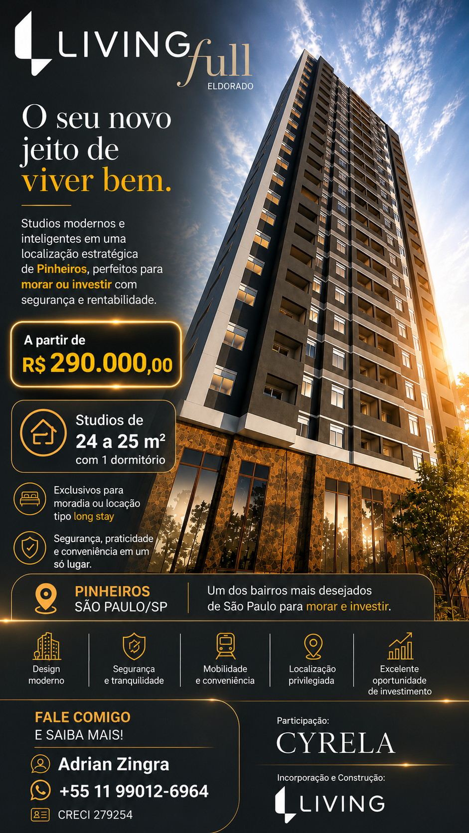 Imagem - VENDA DE STUDIOS EM PINHEIROS | LIVING FULL ELDORADO - CÓD. 28645